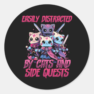 Rpg Gamer Katten Zijmissie Afgelenkte Nerdy Tafel Ronde Sticker