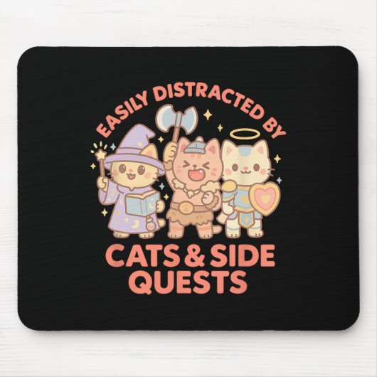 Rpg Gamer Nerdy Cats Side Quest Distracted Tableto Muismat (Voorkant)