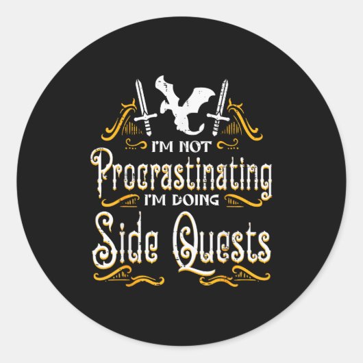 Rpg Gamer Not Procrastinating Side Quest Funny Men Ronde Sticker (Voorkant)