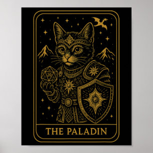 Rpg Gamer Paladin D20 Dobbelsteen Nerdy Geek Kat M Poster