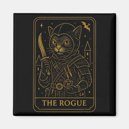 RPG Gamer Rogue D20 Dice Nerdy Geek Cat Mannen Vro Magneet (Voorkant)