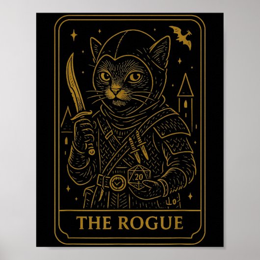 Rpg Gamer Rogue D20 Dice Nerdy Geek Cat Men Women Poster (Voorkant)
