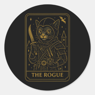 Rpg Gamer Rogue D20 Dobbelsteen Nerdy Geek Kat Man Ronde Sticker