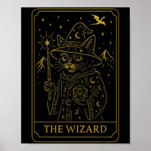 Rpg Gamer Tovenaar D20 Dobbelstenen Nerdy Geek Kat Poster
