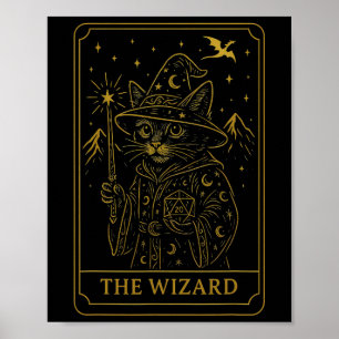 Rpg Gamer Tovenaar D20 Dobbelstenen Nerdy Geek Kat Poster
