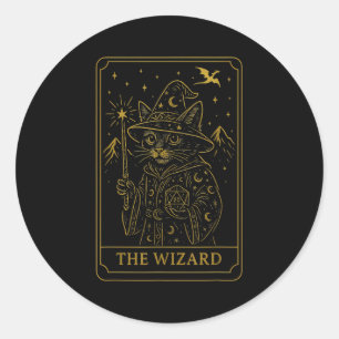 RPG Gamer Wizard D20 Dice Nerdy Geek Cat Mannen Vr Ronde Sticker