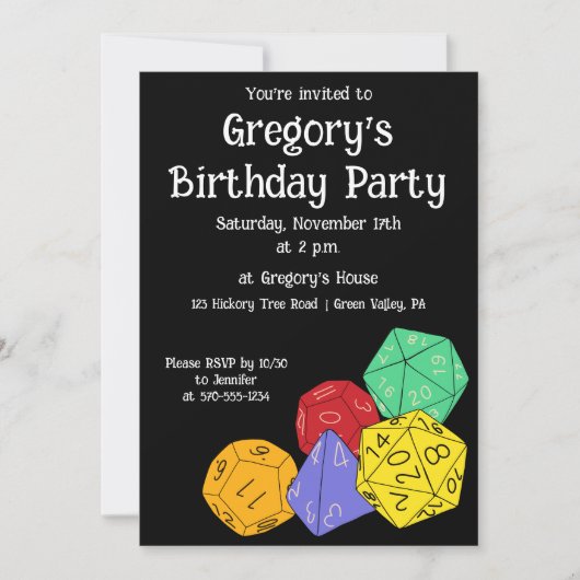 RPG Gaming Dice, Board, Fantasy Games, Geachte Par Kaart (Voorkant)