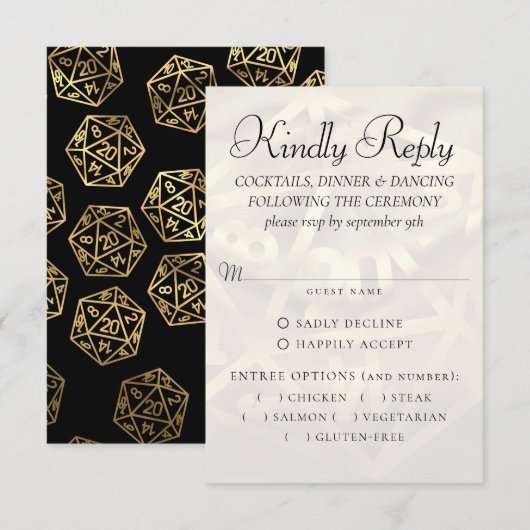 RPG-lichten | Gold Fantasy tafelblad gamer Entree RSVP Kaartje (Voorkant / Achterkant)