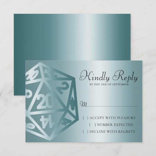 RPG Luxe | Aqua Sheen Fantasy tafelblad Gamer Dice RSVP Kaartje (Voorkant / Achterkant)