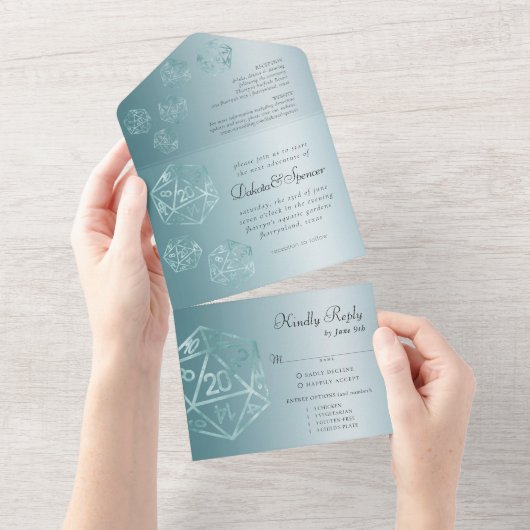 RPG Luxe | Aqua Sheen Fantasy tafelblad Gamer Meal All In One Uitnodiging (Afscheurbaar)