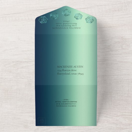 RPG Luxe | Blauwgroen Sheen Fantasy tafelblad game All In One Uitnodiging (Buitenkant)