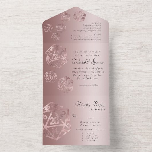 RPG Luxe | Mauve Fantasy Tafelbladspeler Entreeges All In One Uitnodiging (Binnen)