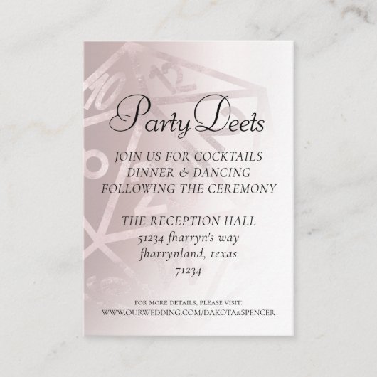 RPG Luxe | Mauve Sheen Fantasy tafelblad Gamer Dic Informatiekaartje (Voorkant)