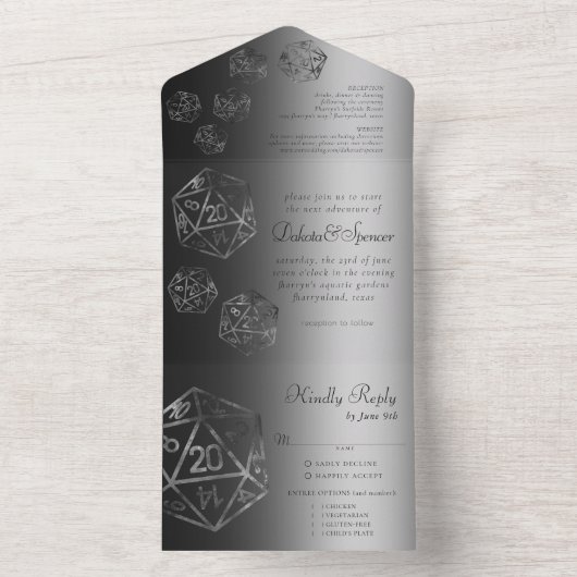 RPG Luxe | Onyx Fantasy tafelblad gamer Dice Entre All In One Uitnodiging (Binnen)