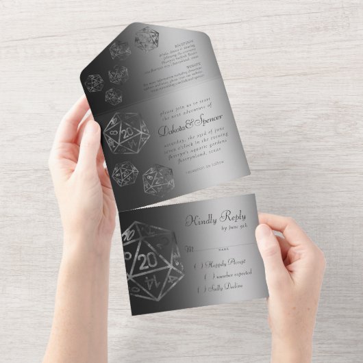 RPG Luxe | Onyx Sheen Fantasy tafelblad Gamer Dice All In One Uitnodiging (Afscheurbaar)