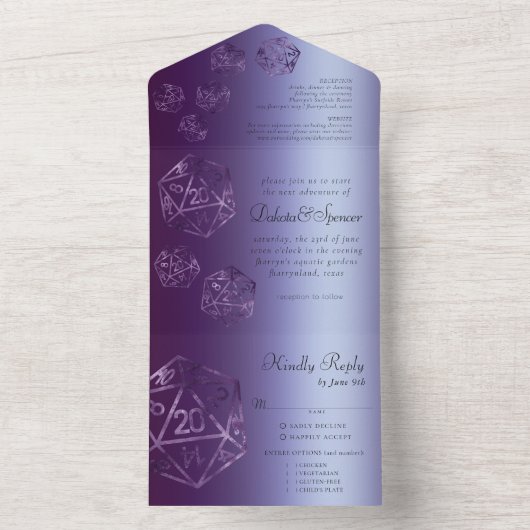 RPG Luxe | Violet Fantasy Tabletop Gamer Entree All In One Uitnodiging (Binnen)