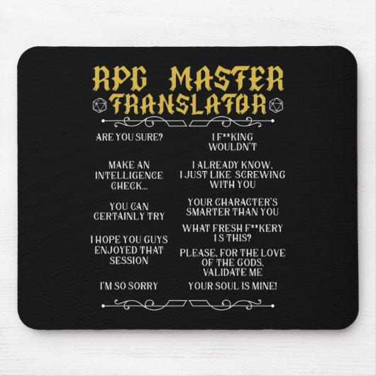 Rpg Master Vertaler D20 Tafelbladspellen Grappig R Muismat (Voorkant)