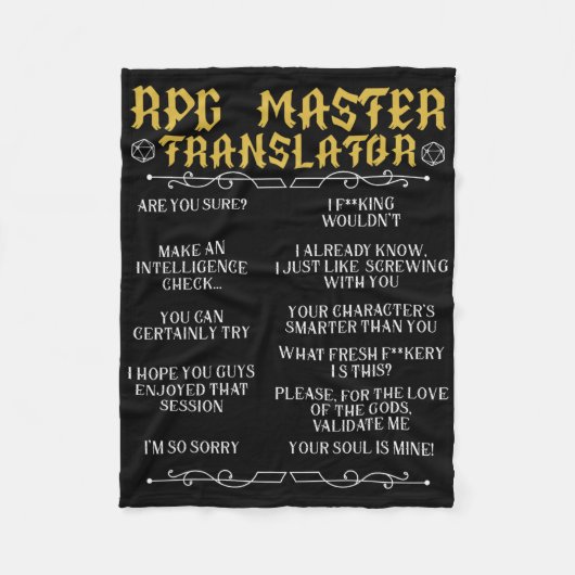 Rpg Master Vertaler D20 Tafelbladspellen Grappige Fleece Deken (Voorkant)