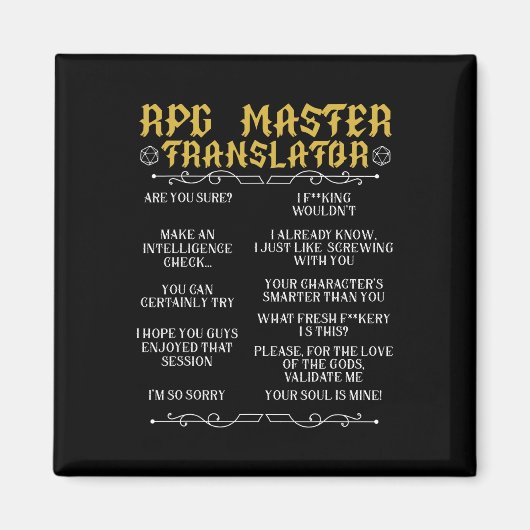 Rpg Master Vertaler D20 Tafelbladspellen Grappige Magneet (Voorkant)