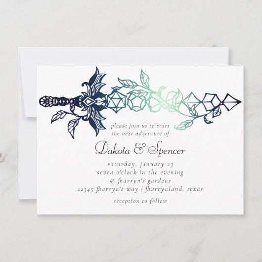 RPG-zwaard | Blauwgroen Sheen Fantasy tafelblad Ga Kaart (Voorkant)