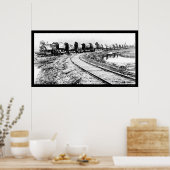 RR Train met roodhoutblokken 1919 Poster (Keuken)