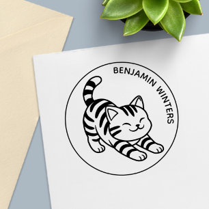 Rrekkende Tabby Kat Aangepaste Tekst Zelfinktende Stempel