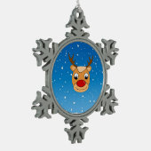 Rrendieren glimlachen op blauw tin sneeuwvlok ornament (Links)