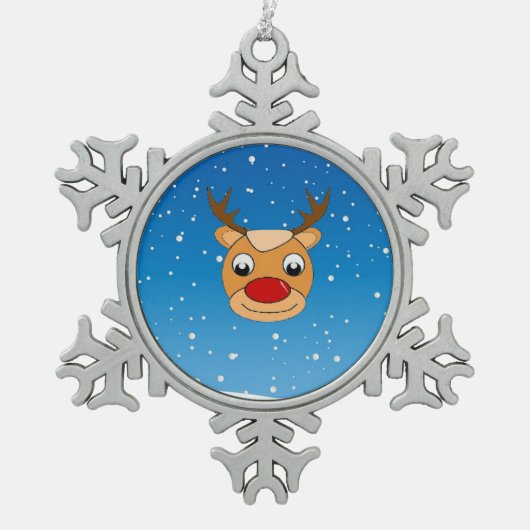 Rrendieren glimlachen op blauw tin sneeuwvlok ornament (Voorkant)