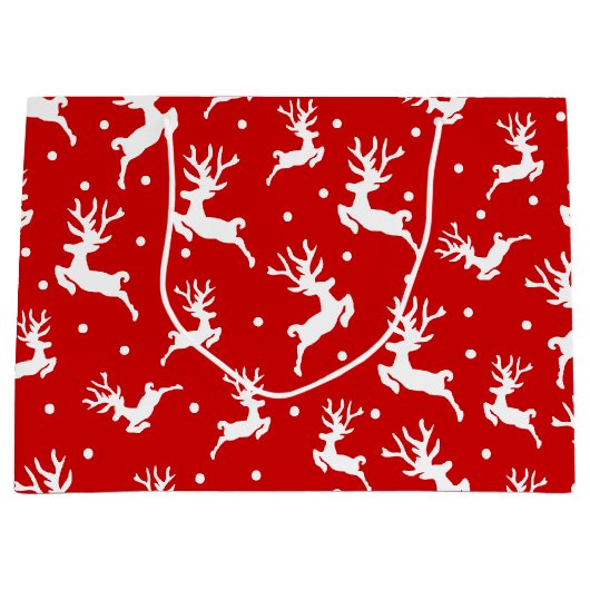 Rrendieren op rood kerstpatroon groot cadeauzakje (Voorkant)