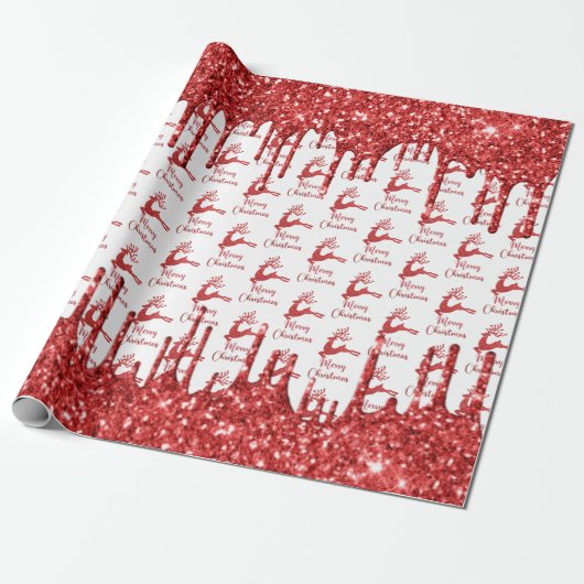 Rrendierrode glitter - vrolijke kerst cadeaupapier (Uitgerold)