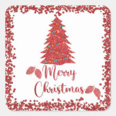 Rrendierrode glitter - vrolijke kerst vierkante sticker (Voorkant)