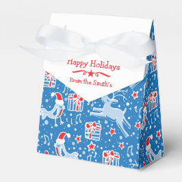 Rrendiervogelblauwe doos met kerstcadeau voor rood bedankdoosjes