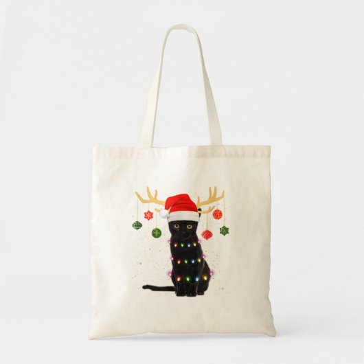 Rrendierzwarte kat Santa Hat Kerstmis L Tote Bag (Voorkant)