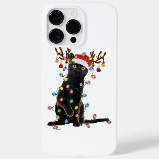 Rrendierzwarte kerst verlicht de grappige kattenli Case-Mate iPhone case (Achterkant)
