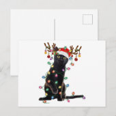 Rrendierzwarte kerst verlicht de grappige kattenli feestdagenkaart (Voorkant / Achterkant)