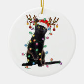 Rrendierzwarte kerst verlicht de grappige kattenli keramisch ornament (Voorkant)