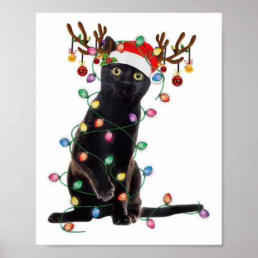 Rrendierzwarte kerst verlicht de grappige kattenli poster (Voorkant)