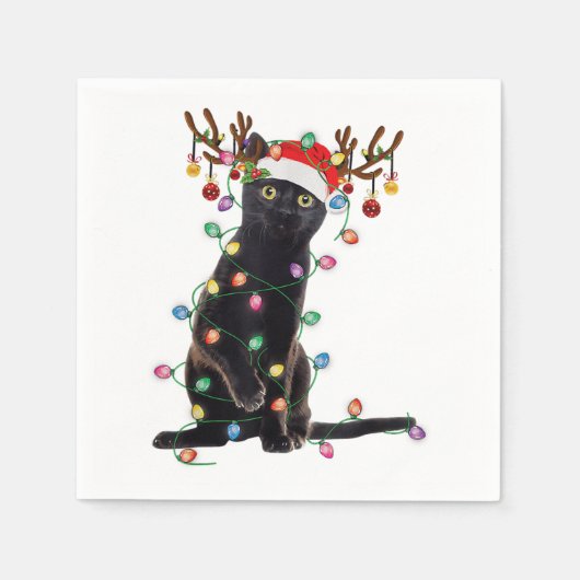 Rrendierzwarte kerst verlicht de grappige kattenli servet (Voorkant)