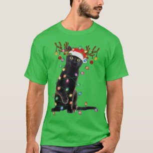 Rrendierzwarte kerst verlicht de grappige kattenli t-shirt