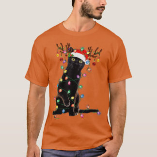 Rrendierzwarte kerst verlicht de grappige kattenli t-shirt