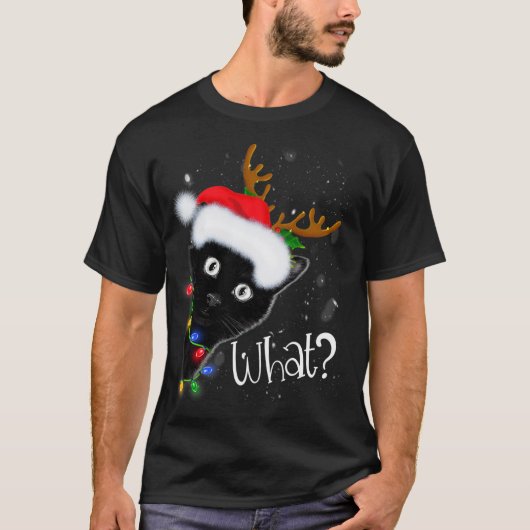 Rrendierzwarte kerst verlicht de grappige kattenli t-shirt (Voorkant)