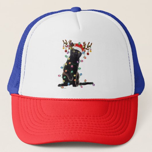 Rrendierzwarte kerst verlicht de grappige kattenli trucker pet (Voorkant)