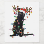 Rrendierzwarte kerst verlicht de grappige kattenli wijn etiket (Enkel label)