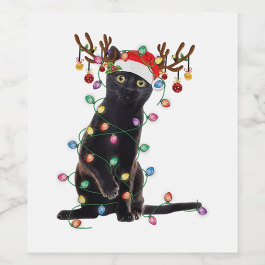 Rrendierzwarte kerst verlicht de grappige kattenli wijn etiket (Enkel label)