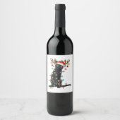 Rrendierzwarte kerst verlicht de grappige kattenli wijn etiket (Voorkant)