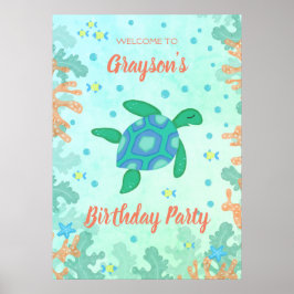 Rschildpad onder Zee Birthday Party Poster