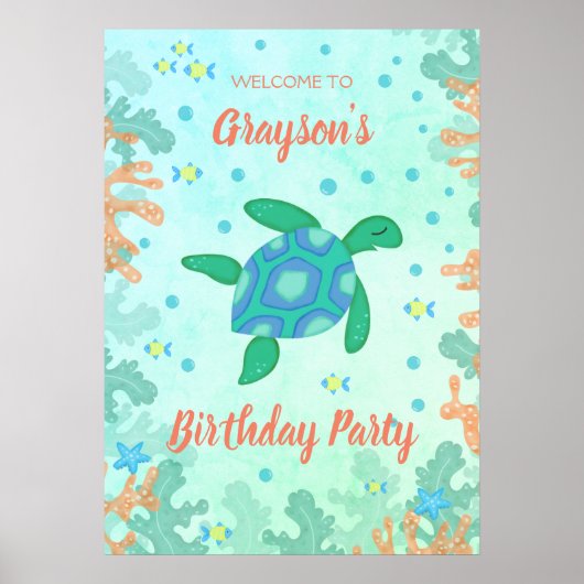 Rschildpad onder Zee Birthday Party Poster (Voorkant)