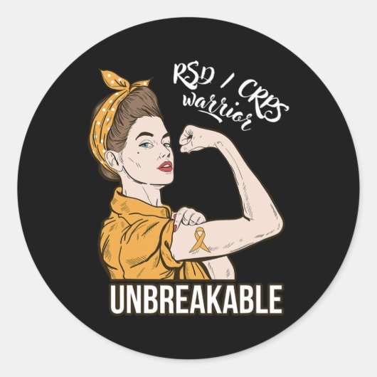 RSD CRPS Awareness CRPS Warrior Unbreakable T-shir Ronde Sticker (Voorkant)