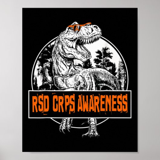 RSD CRPS Awareness Dinosaur Oranje Ribbon Poster (Voorkant)