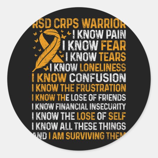 RSD CRPS Warrior Sinaasappel Ribbon CRPS Awareness Ronde Sticker (Voorkant)